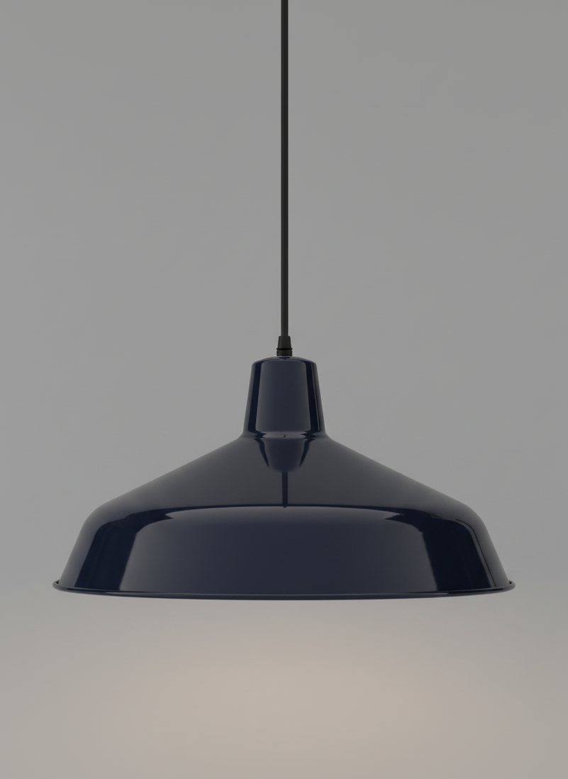 Black pendant light on a gray background